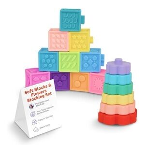 NWT EL BEBE Soft Blocks & Flowers Stacking Set
